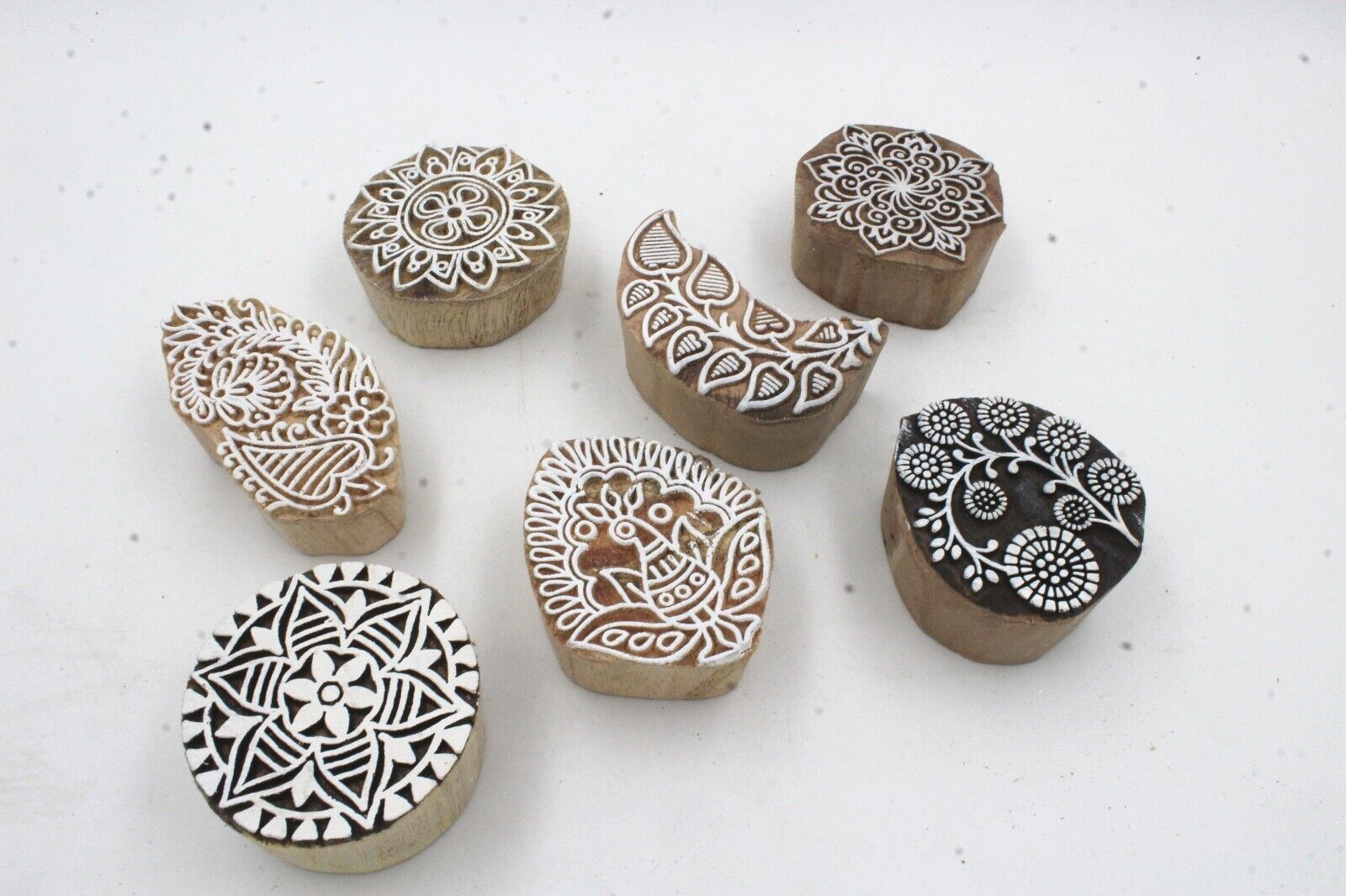 Handmade Wooden Printing Stamp Diy Assorted Henna Fabric Textile Printing Blocks